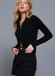 Two Way Open Zipper Sweater- Available in Black & Ivory