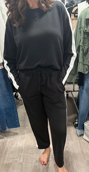 Black/Ivory Crewneck Scuba Stripe Sleeve Detail Top- Matching Pants Available
