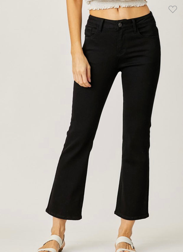 Black Mid Rise Ankle Bootcut Jeans