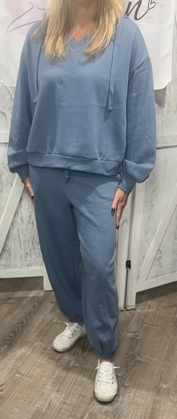 Blue Hoodie Sweatshirt With Slouchy Jogger Pants- SET