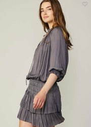 Taupe/Grey Pleated 3/4 Sleeve Dress (Available in 3 Colors)