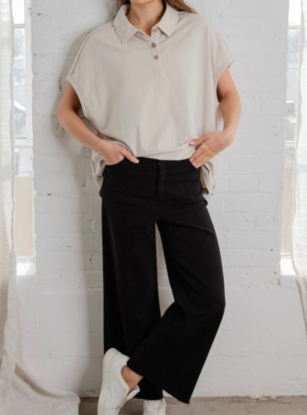 Cotton Twill Wide Leg Ankle Pants- Available in Black & Bone