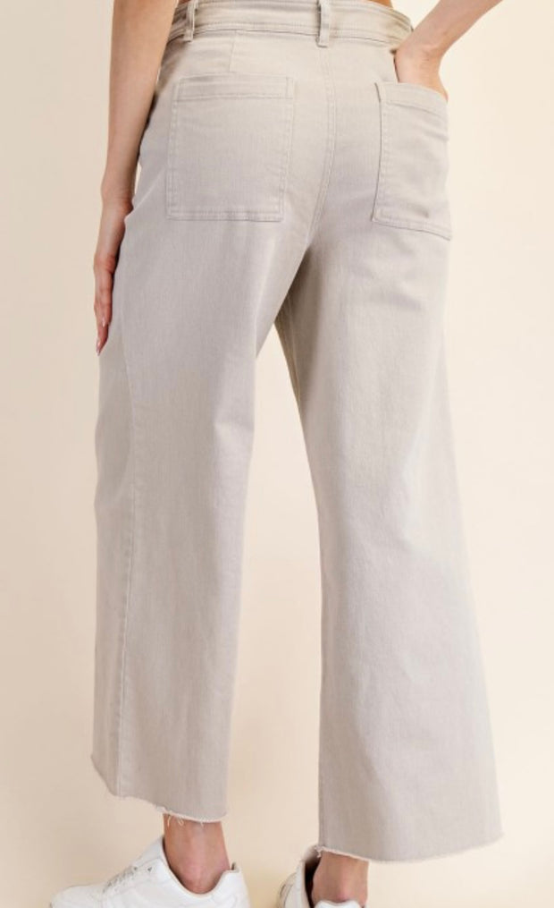 Cotton Twill Wide Leg Ankle Pants- Available in Black & Bone