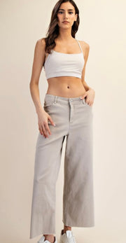 Cotton Twill Wide Leg Ankle Pants- Available in Black & Bone