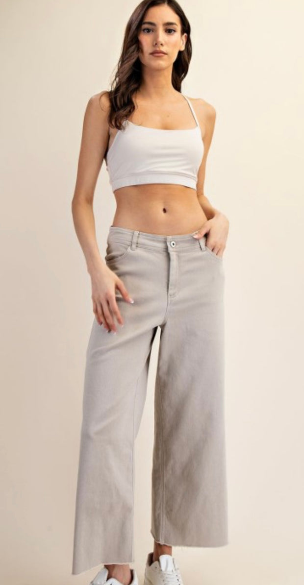 Cotton Twill Wide Leg Ankle Pants- Available in Black & Bone