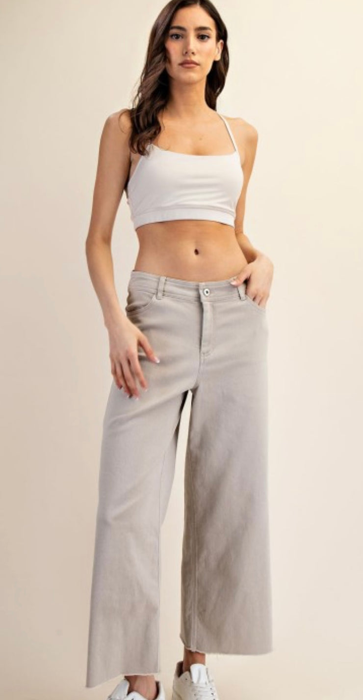 Cotton Twill Wide Leg Ankle Pants- Available in Black & Bone