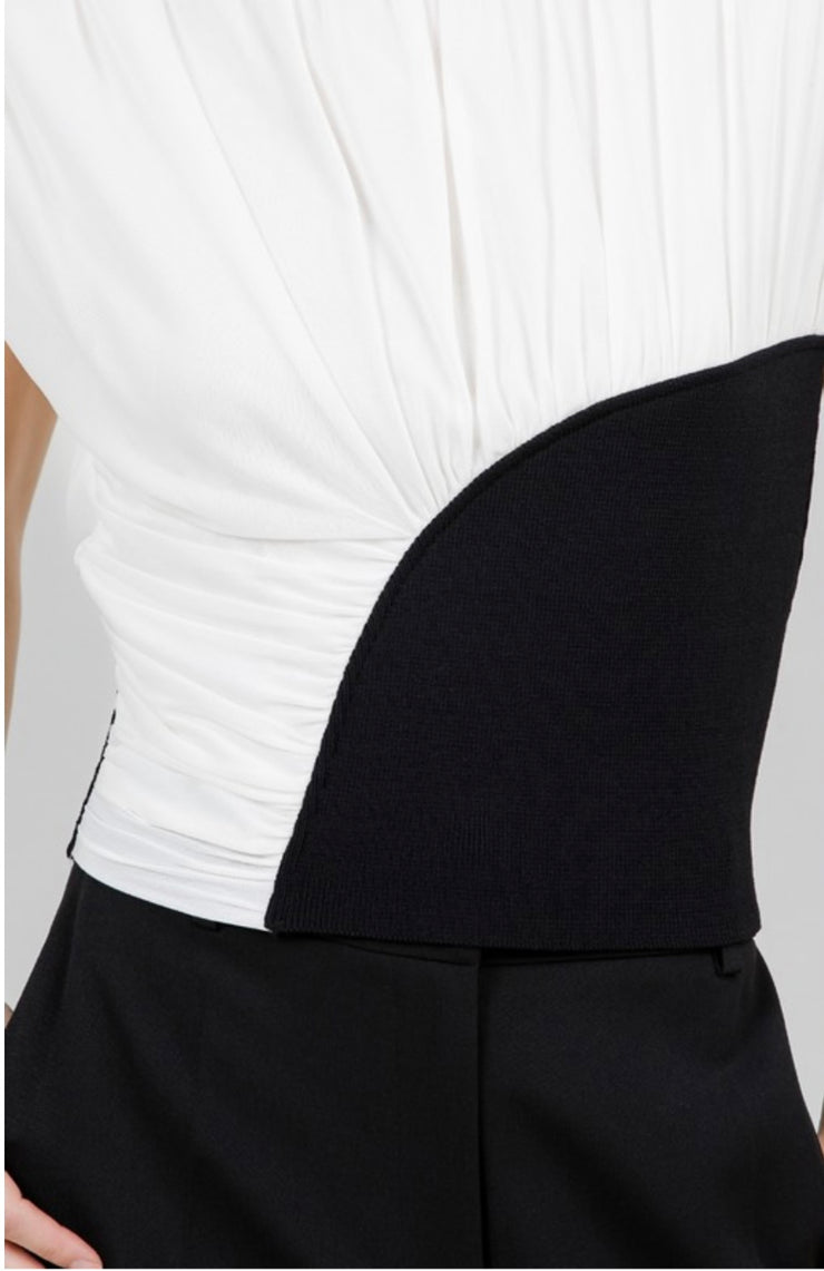 White/Black Knit Mesh Combo Top