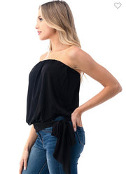 Black Solid Strapless Tube Top With Side Tie