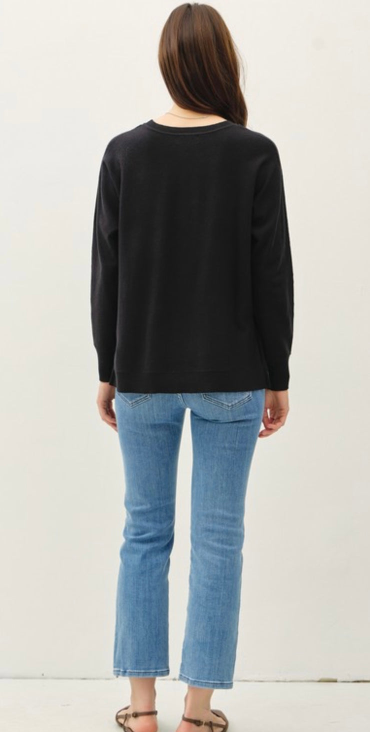 Black Relaxed Fit Basic Sweater