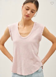 Basic Scoop Neck Cap Sleeve Cotton Tee- Available in White,Blue, Blush & Charcoal