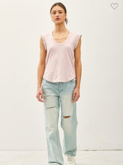 Basic Scoop Neck Cap Sleeve Cotton Tee- Available in White,Blue, Blush & Charcoal