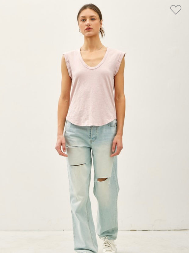 Basic Scoop Neck Cap Sleeve Cotton Tee- Available in White,Blue, Blush & Charcoal