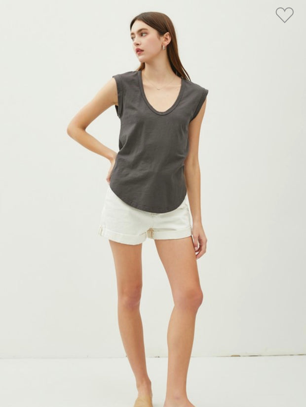 Basic Scoop Neck Cap Sleeve Cotton Tee- Available in White,Blue, Blush & Charcoal