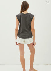 Basic Scoop Neck Cap Sleeve Cotton Tee- Available in White,Blue, Blush & Charcoal