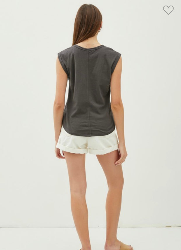 Basic Scoop Neck Cap Sleeve Cotton Tee- Available in White,Blue, Blush & Charcoal
