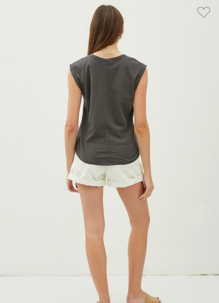 Basic Scoop Neck Cap Sleeve Cotton Tee- Available in White,Blue, Blush & Charcoal