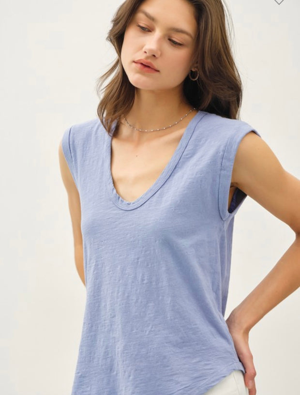Basic Scoop Neck Cap Sleeve Cotton Tee- Available in White,Blue, Blush & Charcoal