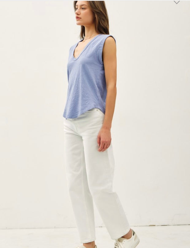 Basic Scoop Neck Cap Sleeve Cotton Tee- Available in White,Blue, Blush & Charcoal