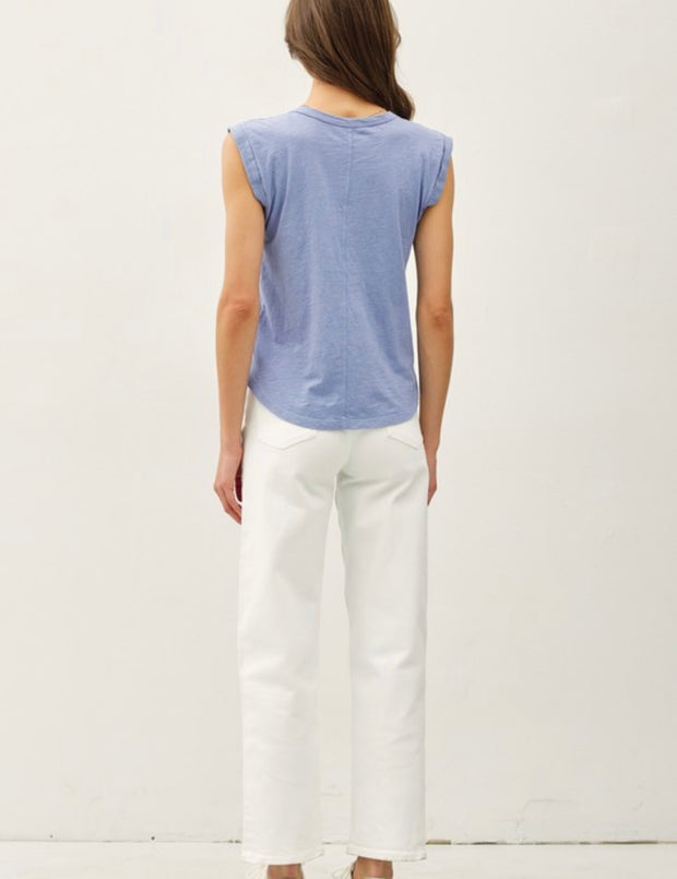 Basic Scoop Neck Cap Sleeve Cotton Tee- Available in White,Blue, Blush & Charcoal