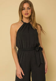 Black Halter Cropped Jumpsuit