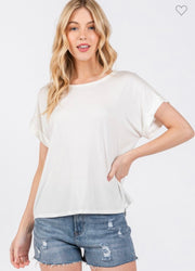 Ivory Rayon Modal Drop Shoulder Crew Neck Top
