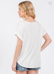 Ivory Rayon Modal Drop Shoulder Crew Neck Top