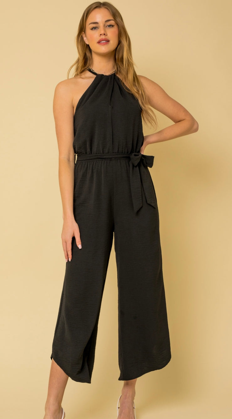 Black Halter Cropped Jumpsuit