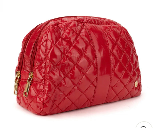 Red Berry Patent Quilted Cosmetic Bag- Also Available in Fig