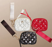 Berry Red Patent Quilted Wallet Keychain- Also available In Fig