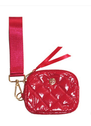 Berry Red Patent Quilted Wallet Keychain- Also available In Fig