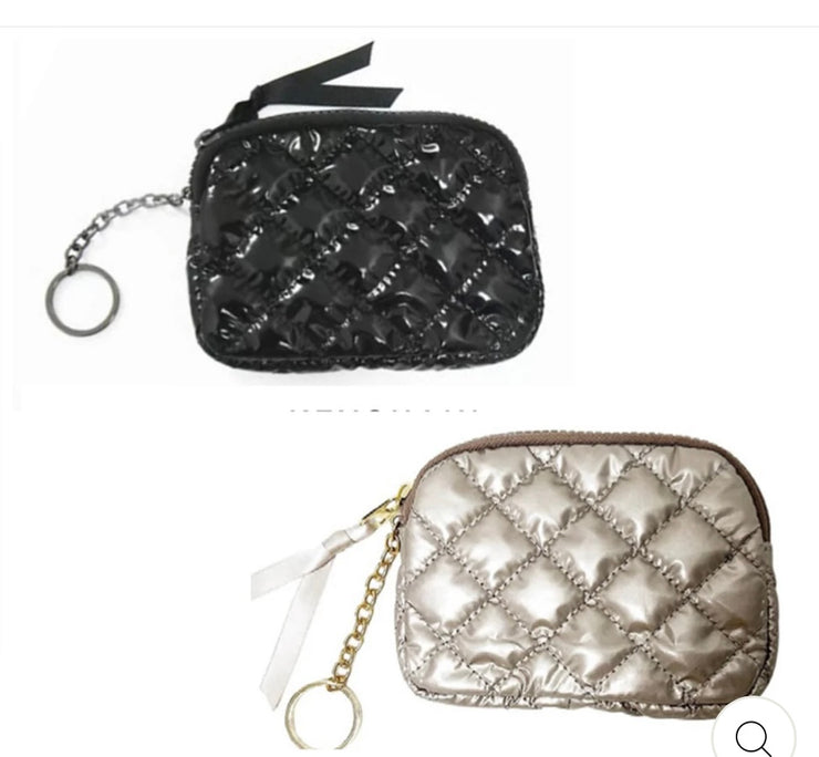 Black Diamond Quilted Patent Wallet Keychain- Also Available in Champagne