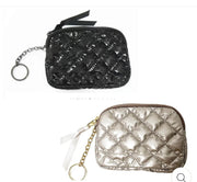 Champagne Diamond Quilted Patent Wallet Keychain- Also Available in Black