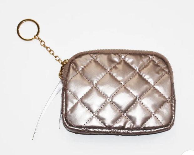 Champagne Diamond Quilted Patent Wallet Keychain- Also Available in Black