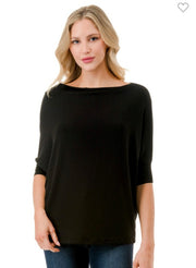 Black Short Sleeve Boat Neck Top