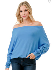 Denim Blue Long Sleeve Boat Neck Top