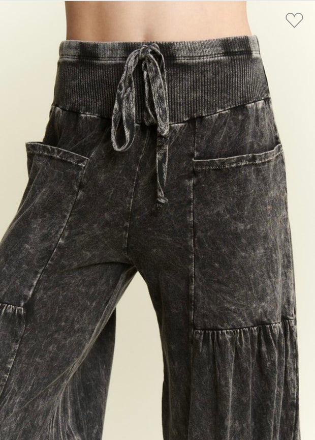 Ash Black Mineral Wash Boho Wide Leg Pants- Matching Top Available