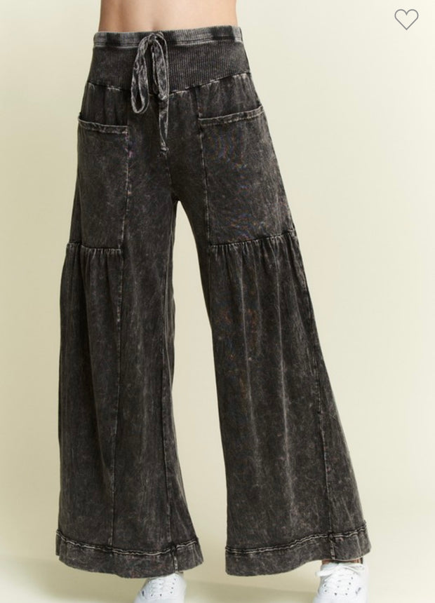 Ash Black Mineral Wash Boho Wide Leg Pants- Matching Top Available