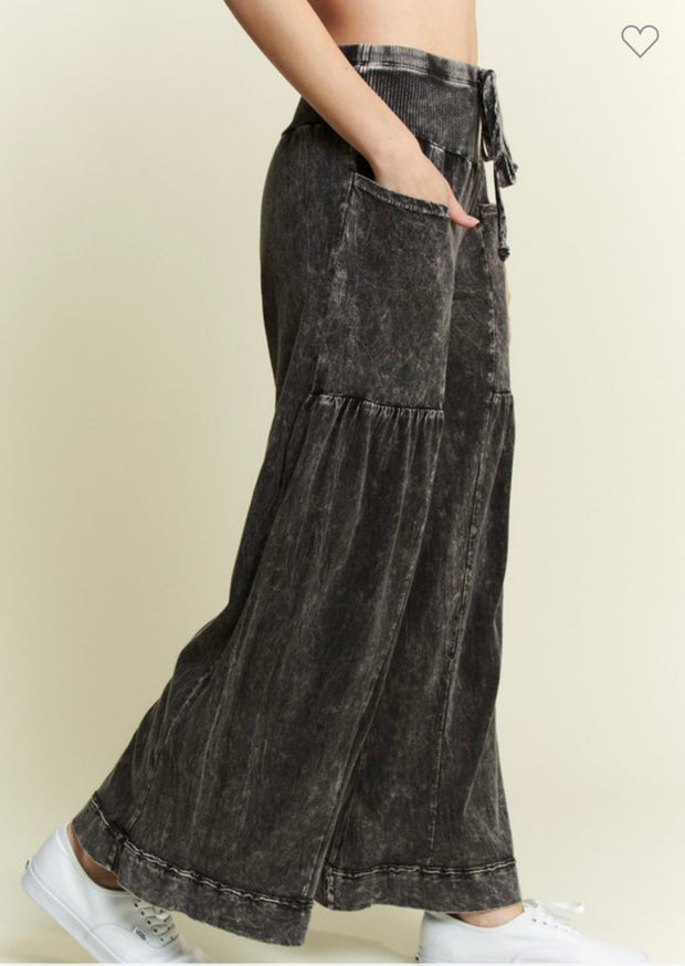 Ash Black Mineral Wash Boho Wide Leg Pants- Matching Top Available