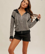 Charcoal Color Block Cable Knit Hoodie Sweater