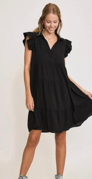 Flutter Sleeve Tiered Dress- Available in Navy & Black