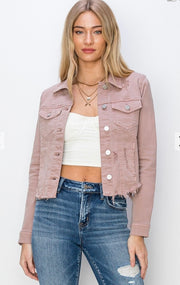 Fray Hemmed Color Denim Jacket- Available in Mauve & Taupe