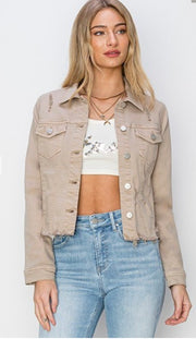 Fray Hemmed Color Denim Jacket- Available in Mauve & Taupe