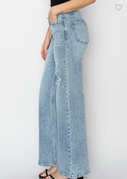 Distressed Detail Wide Leg Jeans