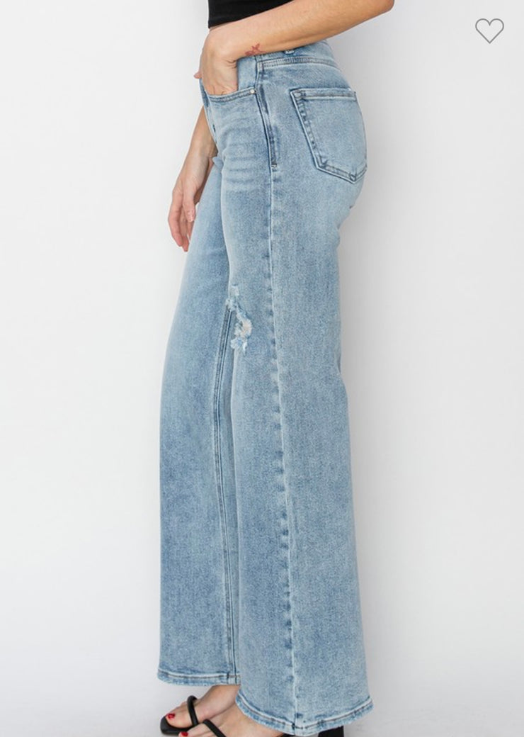 Distressed Detail Wide Leg Jeans