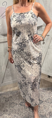 Ivory/Grey Floral Print Maxi Dress