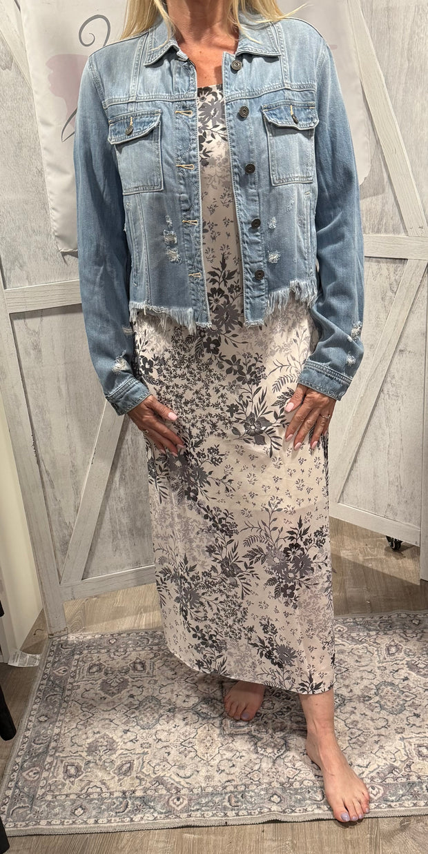 Ivory/Grey Floral Print Maxi Dress