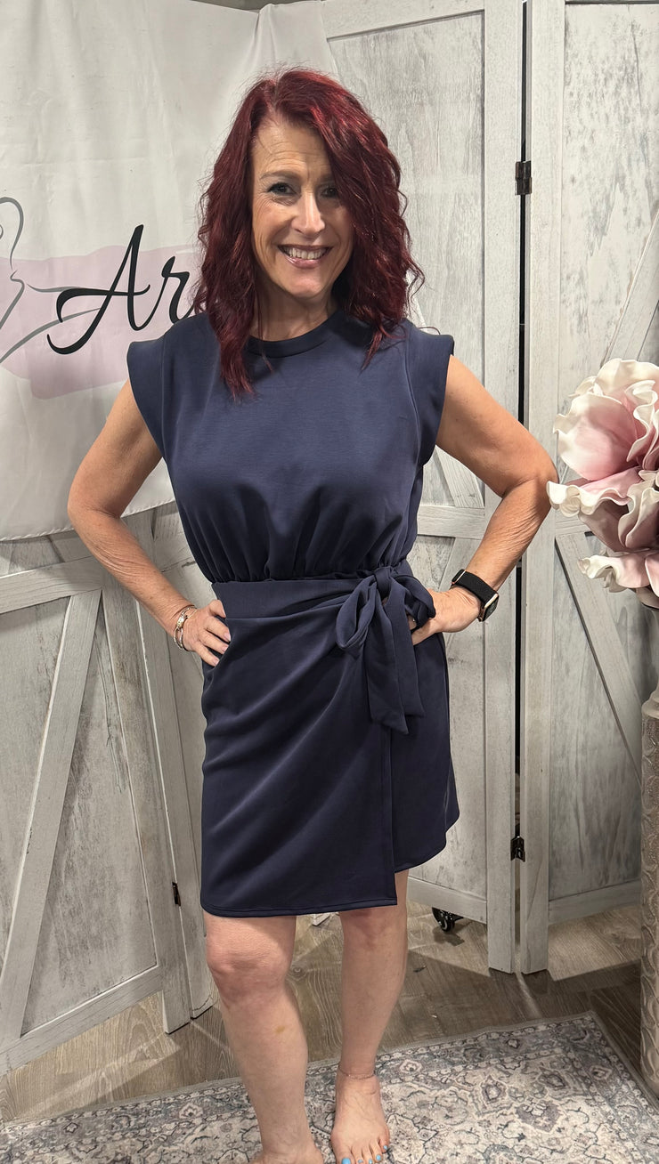 Navy Sleeveless Wrap Mini Dress