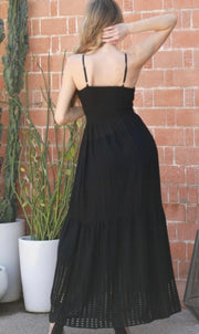 Black Eyelet Embroidered Twist Front Maxi Dress