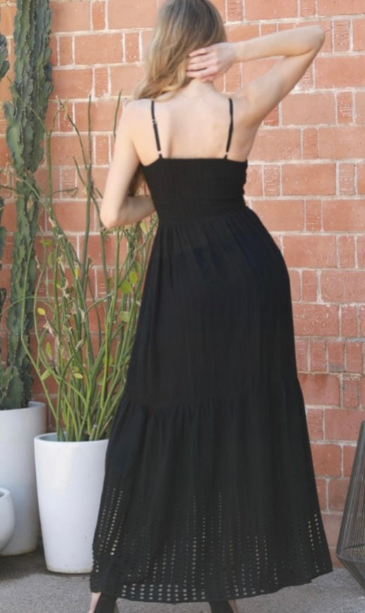 Black Eyelet Embroidered Twist Front Maxi Dress