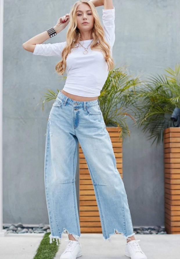 High Rise Distressed Slouchy Barrel Jeans